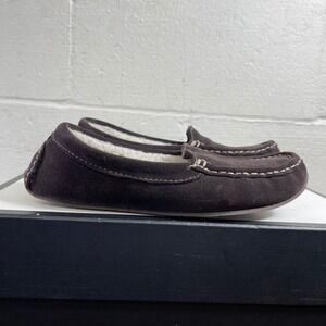 LL Bean 284894 Shearling Moccasin Slippers Brown Suede Slip On Women's Size 6 M